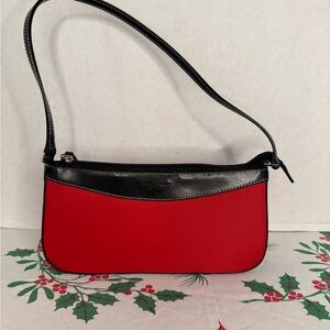 Vintage Kate Spade New York Y2K black leather & red canvas shoulder bag